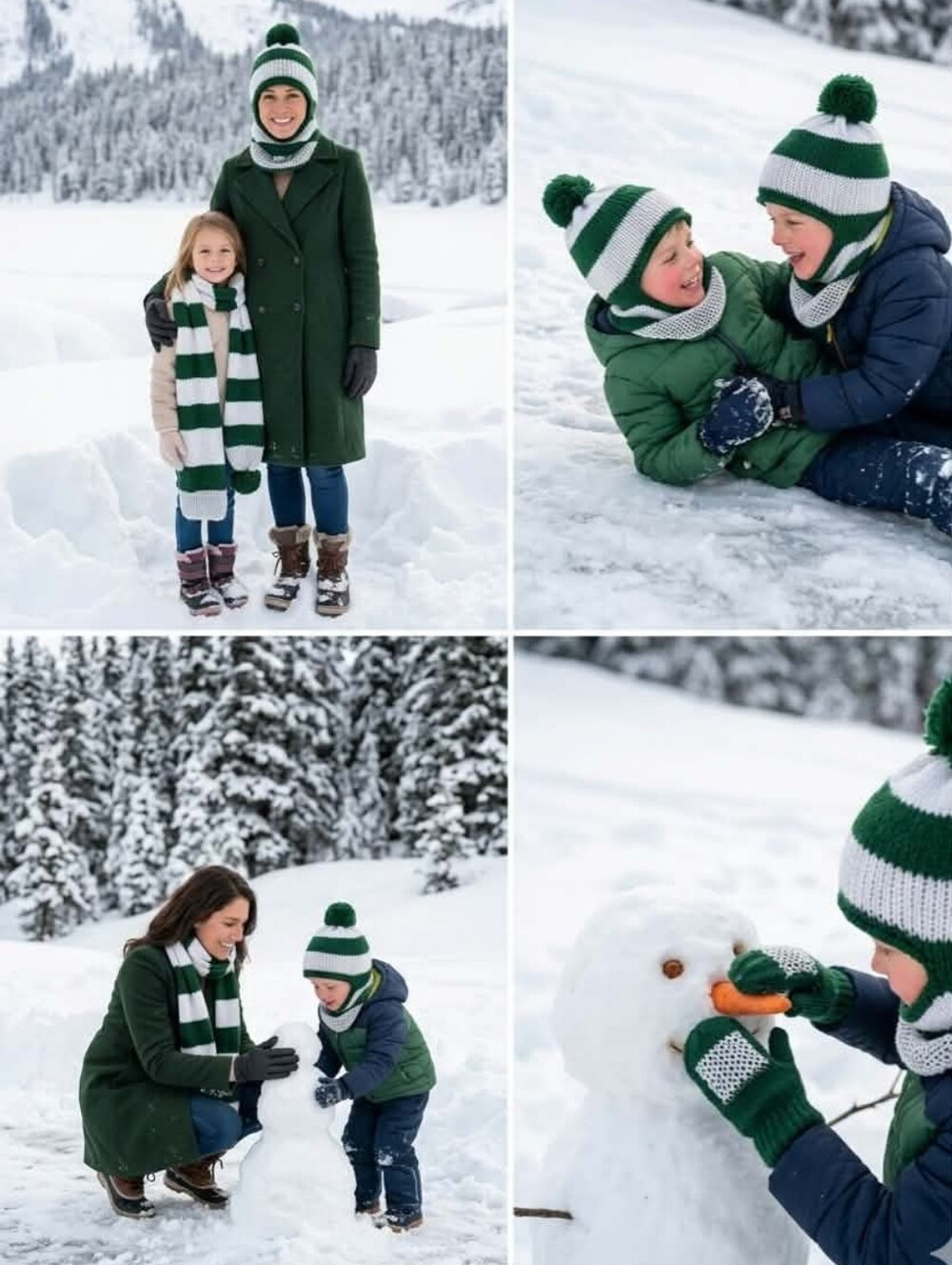Women's Man Pom Pom Beanie And Scarf Set Green And White